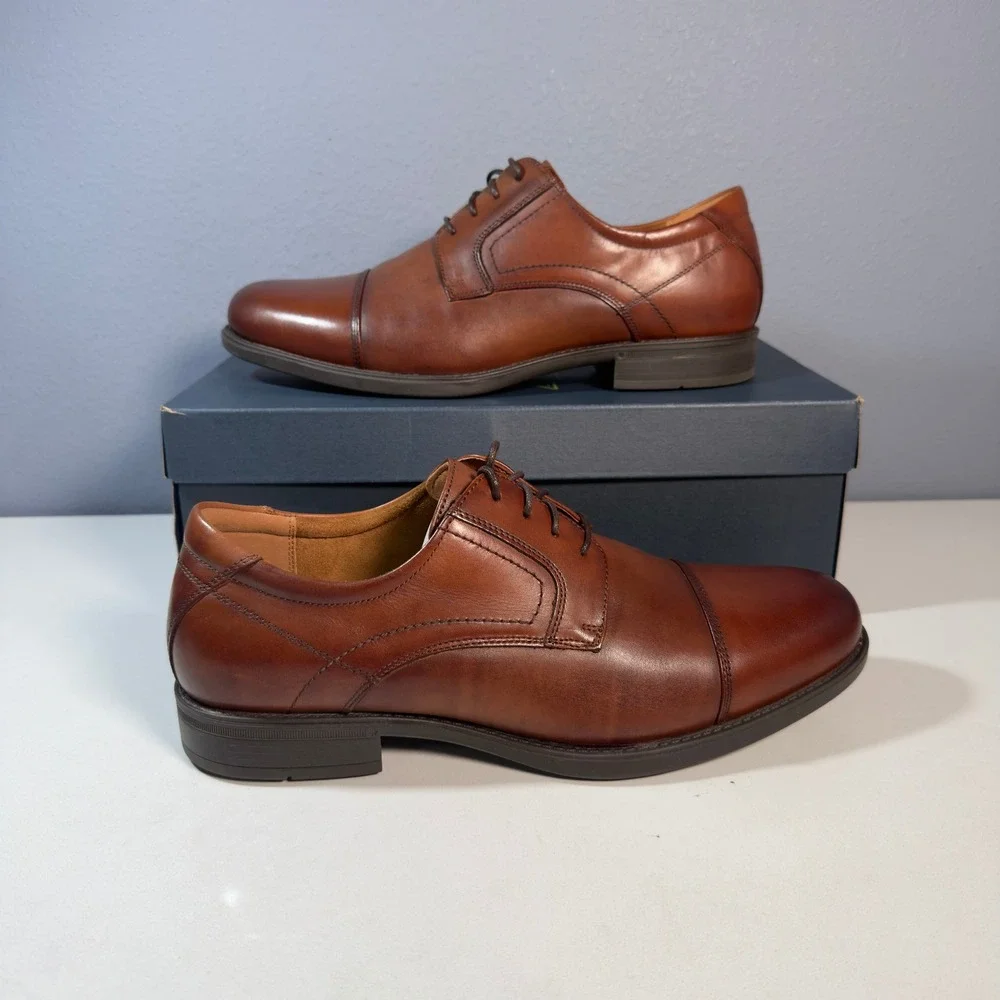 Florsheim Cap Toe Oxford Mens 11D Cognac New Comfortech Leather Dress Shoes NIB